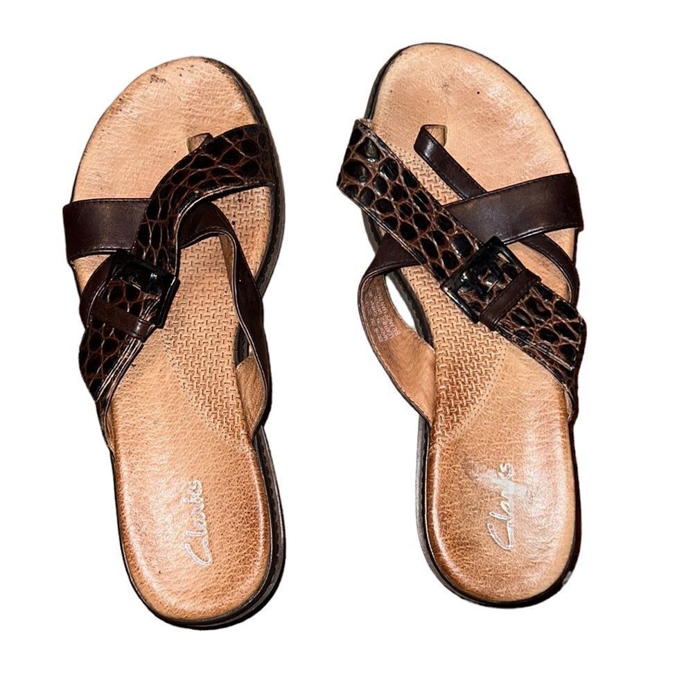 Clarks Brown Leather Thong Sandals Size 8 M